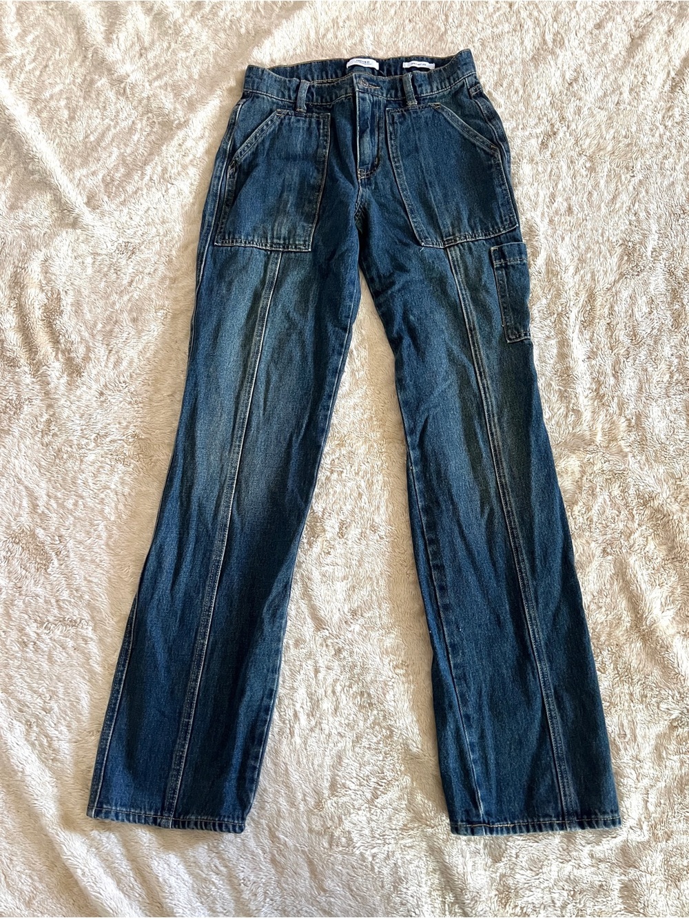 FOREVER 21 Woman's Cargo Denim Y2K Straight Leg Jeans Size 24